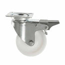 White Smoke Pressed Steel Braked Swivel Castors With White Nylon Wheel - 50mm & 75mm
