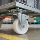 Slate Gray Pressed Steel Braked Swivel Castors With White Nylon Wheel - 50mm & 75mm