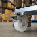 Rosy Brown Pressed Steel Braked Swivel Castors With White Nylon Wheel - 50mm & 75mm