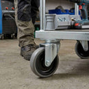 Dark Sea Green Pressed Steel Swivel Castors With Grey Rubber on Black Polypropylene Wheel - 50mm to 100mm