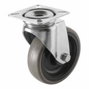 White Smoke Pressed Steel Swivel Castors With Grey Rubber on Black Polypropylene Wheel - 50mm to 100mm