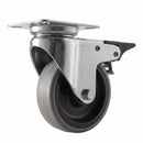 White Smoke Pressed Steel Braked Swivel Castors With Grey Rubber on Black Polypropylene Wheel - 50mm to 100mm