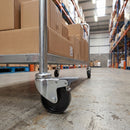 75mm braked bolt hole castor fitted to a warehouse trolley tube leg