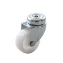 75mm swivel bolt hole castor with white nylon wheel on light grey marble