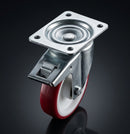 125mm Swivel Polyurethane Braked Castor 140mm x 110mm Plate