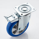 100mm Braked Castor – Polyurethane Wheel on Aluminium Centre
