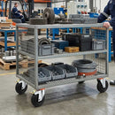 Slate Gray Pressed Steel Swivel Castors with Brake and Black Rubber on Polypropylene Wheel - 80mm-150mm