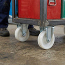 Dim Gray 80mm Pressed Steel Fixed Castor with White Nylon Wheel, 4-Hole Top Plate - 120kg Load Capacity