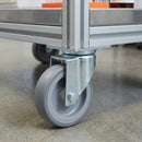 Dark Sea Green 80mm Zinc Plated Swivel Retail Castor Wheel - Grey Rubber, 4-Hole Top Plate - 50kg Load Capacity