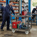 Black 80mm Pressed Steel Fixed Castor with White Nylon Wheel, 4-Hole Top Plate - 120kg Load Capacity