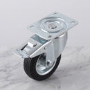 80mm Braked Swivel Castor Black Rubber on Pressed Steel Wheel Roller Bearing Top Plate 50kg Load Capacity 2