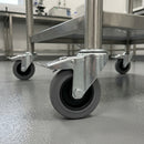 80mm braked swivel bolt hole castor with grey rubber wheel and plain bearing, 70kg load capacity