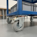 80mm Braked Swivel Castor Grey Rubber on Pressed Steel Wheel Ball Bearing Top Plate 60kg Load Capacity 1