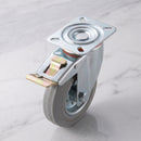80mm Braked Swivel Castor Grey Rubber on Pressed Steel Wheel Ball Bearing Top Plate 60kg Load Capacity 2