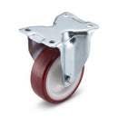 80mm fixed castor with red polyurethane wheel and zinc top plate