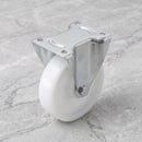 80mm fixed castor with white nylon wheel and top plate, seen from above