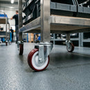 80mm swivel bolt hole castor with red polyurethane on nylon wheel and roller bearing, 100kg load capacity