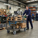Slate Gray 80mm Pressed Steel Fixed Castor - Grey Cast Iron Wheel & 4-Bolt-Hole - 120kg Load Capacity