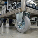 80mm Pressed Steel Fixed Castor Wheel - Grey Rubber on Pressed Steel - 60kg Load Capacity
