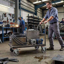 Dark Slate Gray 80mm Pressed Steel Swivel Castor with Brake - Grey Cast Iron Wheel & 4-Hole Plate - 120kg Max Load