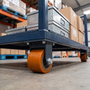 82mm Fixed Castor Orange Polyurethane on Cast Iron Wheel 100mm Tread Top Plate 1000kg Load Capacity 1