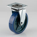 Cast Iron Swivel Castors 100mm with Blue Polyurethane Wheels