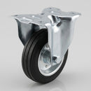 200mm Fixed Castor with Black Rubber Wheel and Metal Centre