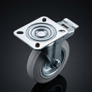 80mm Pressed Steel Directional Brake Castor – Grey Rubber Wheel