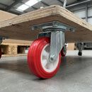 80mm Pressed Steel Swivel Castor – Red Polyamide Wheel