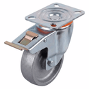 White Smoke Pressed Steel Braked Swivel Castors With Grey Cast Iron Wheel - 80mm & 100mm
