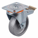 White Smoke Pressed Steel Braked Swivel Castors With Grey Cast Iron Wheel - 80mm & 100mm