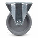 White Smoke Pressed Steel Fixed Castors With Grey Cast Iron Wheel - 80mm & 100mm