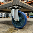 Cast Iron Swivel Castors 100mm with Blue Polyurethane Wheels