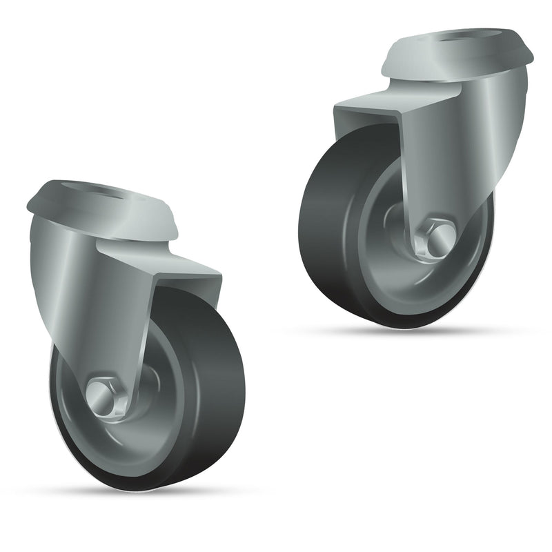 50mm Bolt Hole Swivel Castor with Grey Rubber Wheel, M10 Bolt, Plain Bearing, 50kg Load Capacity for Point of Sale & Display Racks