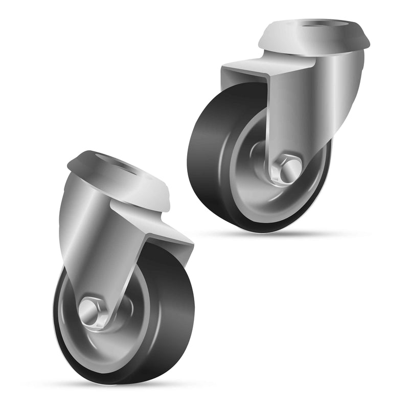 50mm Grey Rubber Swivel Bolt Hole Castors, Plain Bearing, 50kg Load Capacity, Ideal for Display Racks, Point of Sale, Light Duty Applications