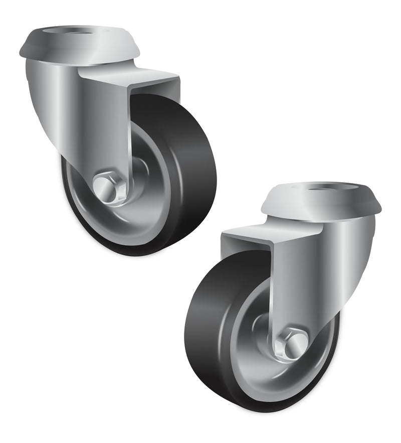 50mm Grey Rubber Swivel Bolt Hole Castors, Plain Bearing, 50kg Load Capacity, Ideal for Display Racks, Point of Sale, Light Duty Applications