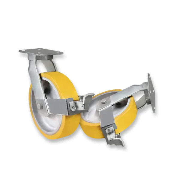 Gray 300mm Ultra Heavy Duty Swivel Fixed & Braked Castor With Polyurethane Tyre 2500KG Load