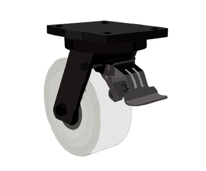 Black 200mm ultra heavy duty castors with cast nylon wheel 2500kg load - 4 Bolt Fitting Plate