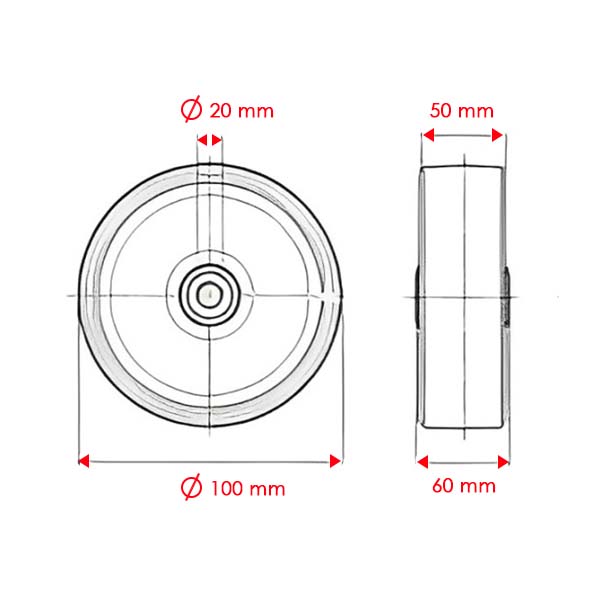 100mm Heavy Duty Nylon Wheel Only With 20mm Ball Bearing Bore