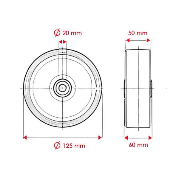 125mm Heavy Duty Nylon Wheel Only With 20mm Ball Bearing Bore