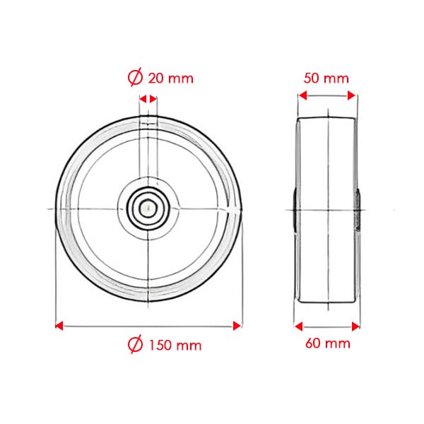 150mm Heavy Duty Nylon Wheel Only With 20mm ( Ball Bearing ) Bore