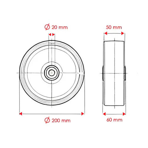 Lavender 200mm Heavy Duty Elastic Polyurethane Tyre Aluminium Centre Ball Bearing Wheel