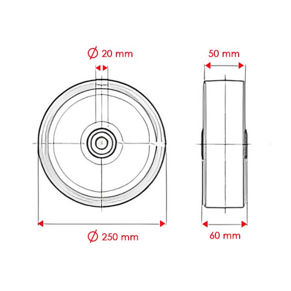 250mm Heavy Duty Nylon Wheel Only With 20mm ( Ball Bearing ) Bore