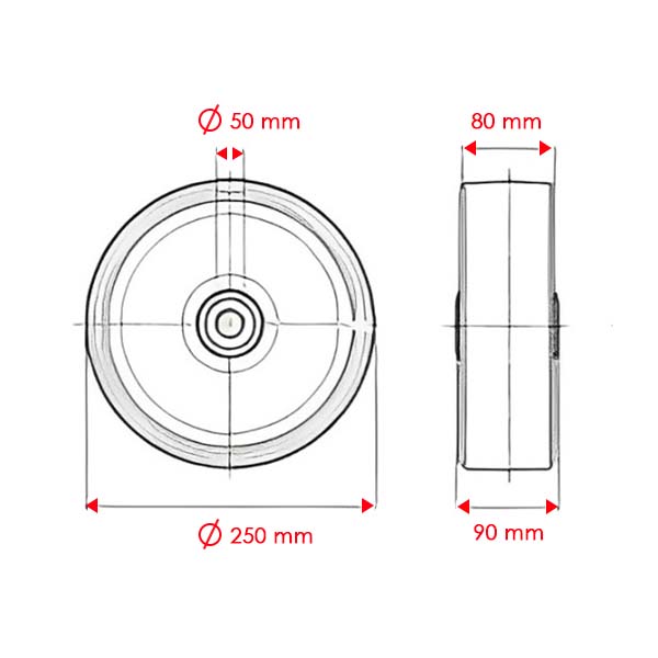 250mm Ultra Heavy Duty Cast Nylon Wheel With Ball Bearing