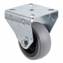 White Smoke Pressed Steel Fixed Castors With Grey Rubber on Black Polypropylene Wheel - 50mm to 100mm