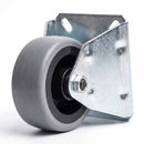 White Smoke Pressed Steel Fixed Castors With Grey Rubber on Black Polypropylene Wheel - 50mm to 100mm
