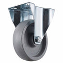 White Smoke 80mm Pressed Steel Fixed Castor - Grey Cast Iron Wheel & 4-Bolt-Hole - 120kg Load Capacity