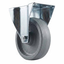 White Smoke 80mm Pressed Steel Fixed Castor - Grey Cast Iron Wheel & 4-Bolt-Hole - 120kg Load Capacity