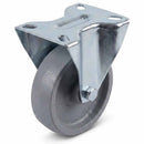 White Smoke 80mm Pressed Steel Fixed Castor - Grey Cast Iron Wheel & 4-Bolt-Hole - 120kg Load Capacity