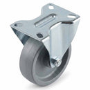 White Smoke 80mm Pressed Steel Fixed Castor - Grey Cast Iron Wheel & 4-Bolt-Hole - 120kg Load Capacity